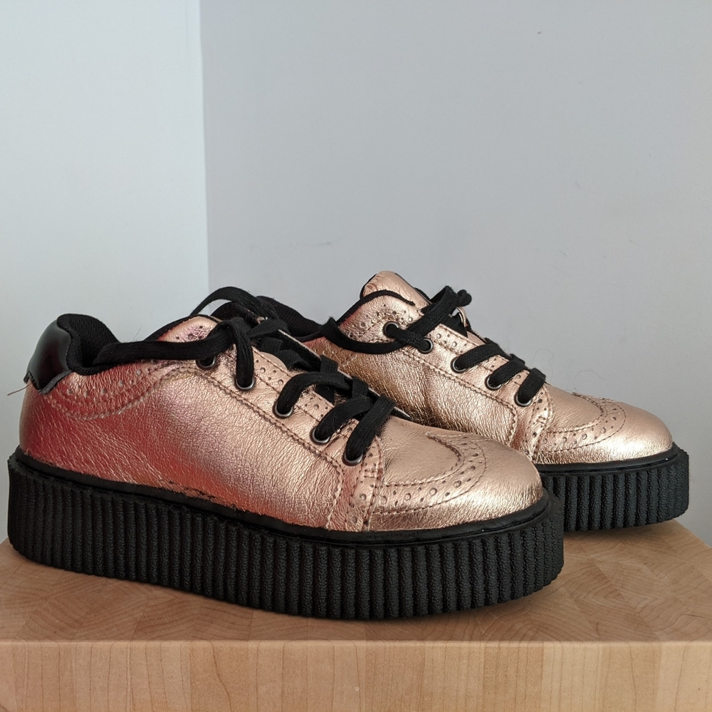 TUK platform, rose gold sneakers.